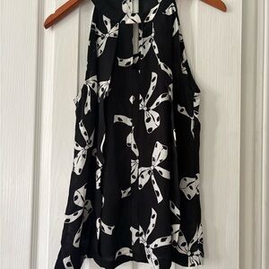 Black and White Bow-Print Halter Tank Top